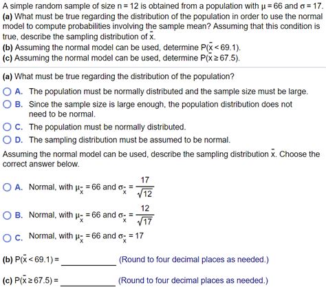 Solved A Simple Random Sample Of Size N 12 Is Obtained From Chegg