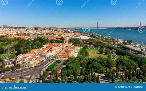 Lisbon Roofs, Tagus River and 25th April Bridge Stock Photo - Image of ...