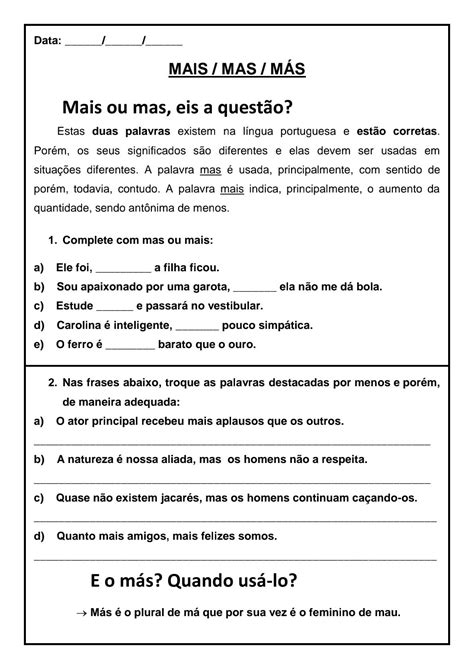 Mas E Mais Exercícios - Atividades Sobre Mas E Mais - REVOEDUCA