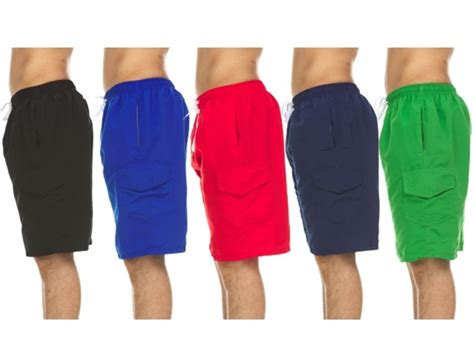 Mens Solid Swim Shorts W Cargo Pocket