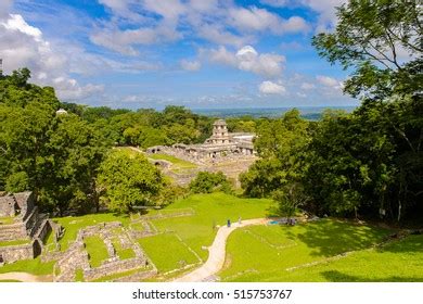 Aerial Panorama Palenque Archaeological Site Precolumbian Stock Photo