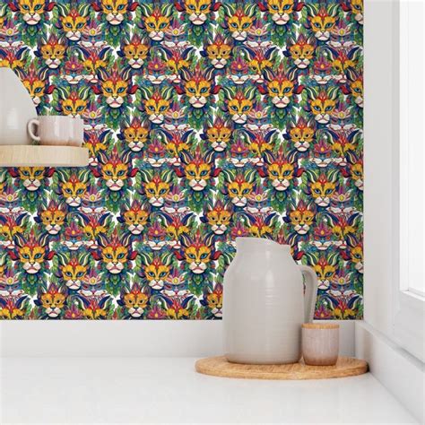 Anthro Cat Mardi Gras Masks Inspired By Wallpaper Spoonflower