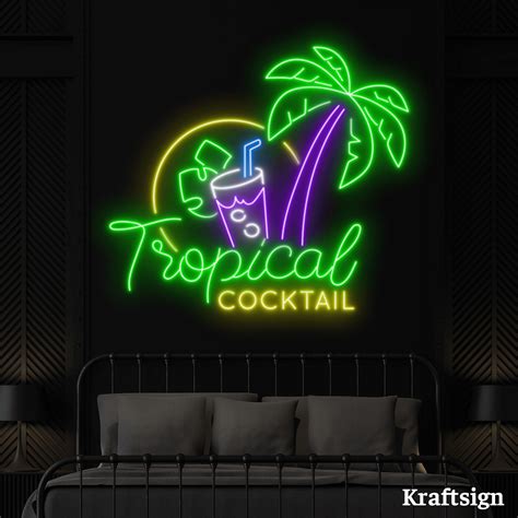 Craftnamesign Tropical Cocktail Neon Sign Bar Led Sign Beach Club Decor