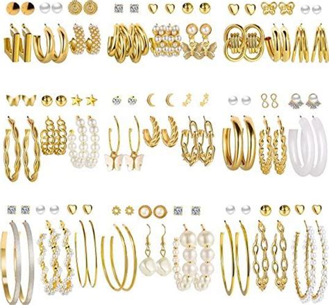 Pairs Gold Hoop Earrings Set For Women Multipack Boho Fashion