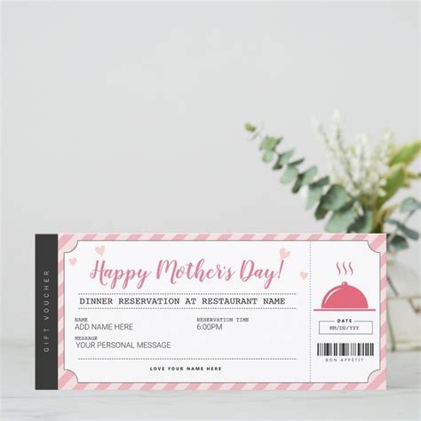 Mothers Day Restaurant Reservation Gift Voucher | Zazzle | Diy dinner ...