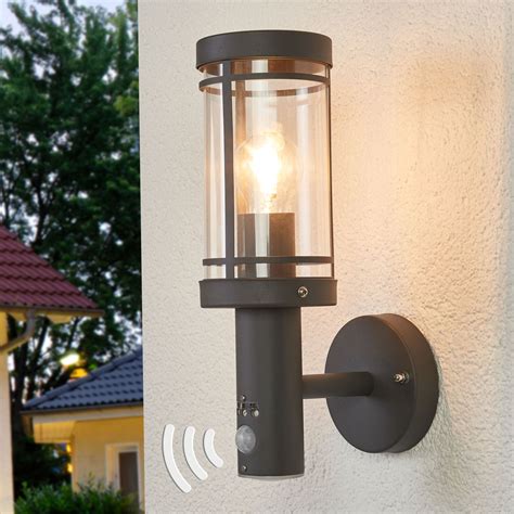 Lindby Outdoor Wall Light Djori Dark Grey Sensor Stainless Steel