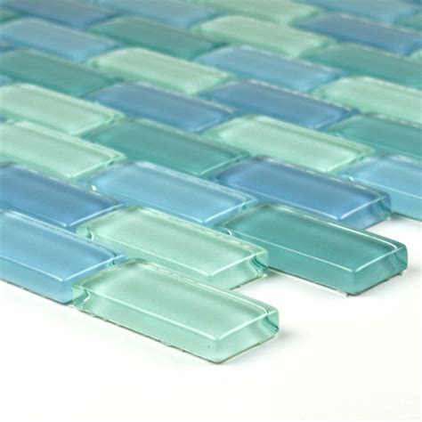 Glass Mosaics Collection 1 X 2 Brick Crystal Mosaic In Turquoise