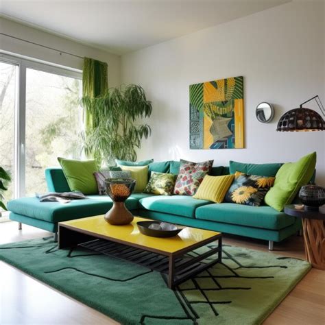 Premium Ai Image Vibrant Green Modular Sofa In Eclectic Style