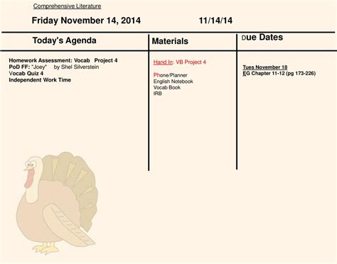 Monday November Today S Agenda Materials Due Dates Ppt