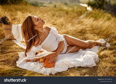 Sexy Woman Lingerie Lying Book Field Stock Photo 2075256532 Shutterstock