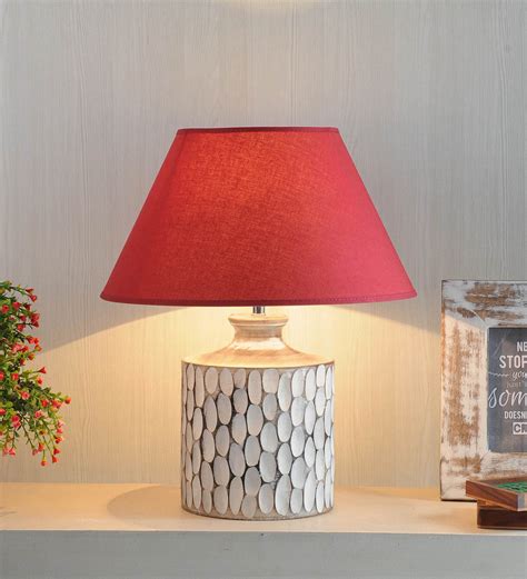 Buy Magnum Maroon Cotton Shade Night Lamp With Wood Base By Kapoor