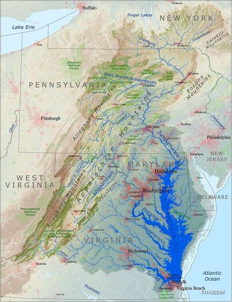 "Chesapeake Bay Watershed Map - Labeled" by kmusser | Redbubble