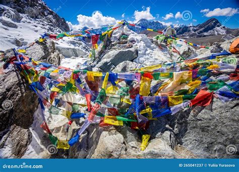 Nepali Colorful Prayer Flags In Himalayas On Cho La Pass Stock Image