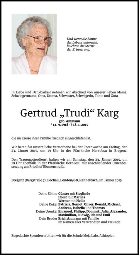 Todesanzeigen Von Gertrud Karg Todesanzeigen Vorarlberger Nachrichten