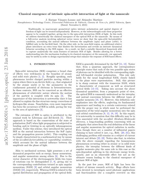 Pdf Classical Emergence Of Intrinsic Spin Orbit Interaction Of Light