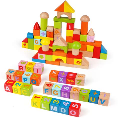 Buy 100pcs Wooden Building Blocks Set Wood Stacker Stacking Blocks