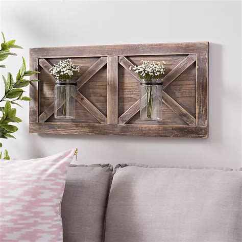 Barn Door Wall Plaque with Glass Vases | Kirklands Home