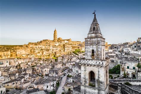 Alte Stadt Von Matera Sassi Di Matera Bei Sonnenaufgang Basilikata