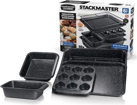 Granitestone Stackable Bakeware Set Stackmaster 6Pcs Nonstick Space Saving Bakeware Set ...