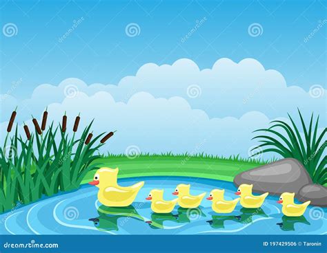 Cute Ducks Swimming on the Pond. Stock Vector - Illustration of ...