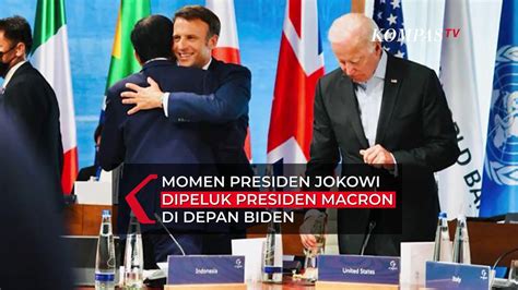 Potret Presiden Jokowi Dipeluk Presiden Macron Di Depan Joe Biden