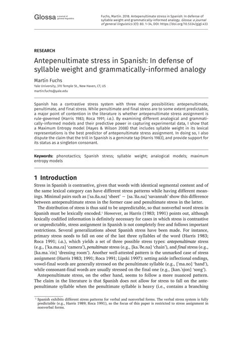 (PDF) Antepenultimate stress in Spanish: In defense of syllable weight and grammatically ...