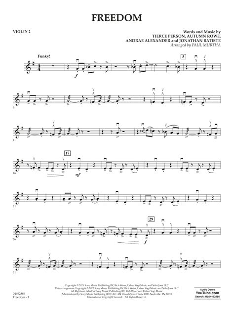 Freedom Arr Paul Murtha Violin 2 By Jon Batiste Sheet Music For