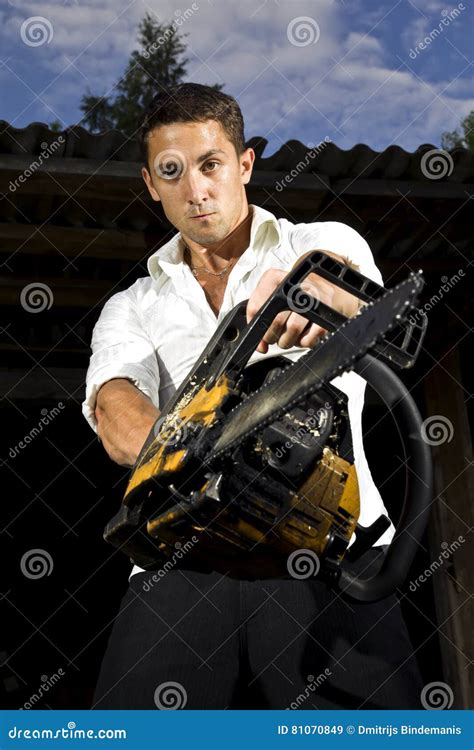 Man With Chainsaw Stock Image Image Of Manual Dangerous 81070849