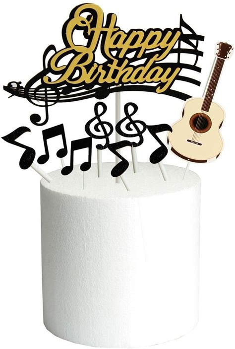 Set Of 9 Cake Topper Picks Acoustic Guitar Music Notes Treble Clef