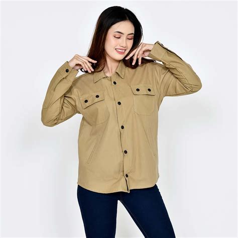 Emoline Jaket Semi Parka Wanita Kekinian Jaket Semi Parka Cream Emoline