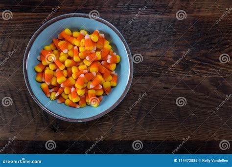 Blue Bowl of Candy Corn with Copy Space Stock Image - Image of bowl ...