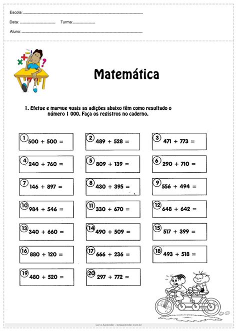 Contas De Adição E Subtração 4 Ano