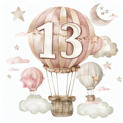 Premium Photo | Beautiful number 13 on a hot air balloon in white ...