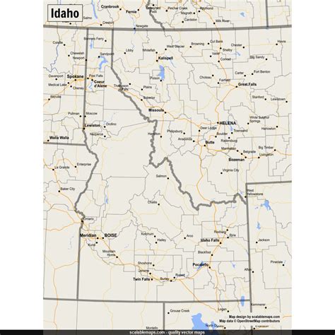 ScalableMaps: Vector map of Idaho (gmap smaller scale map theme)