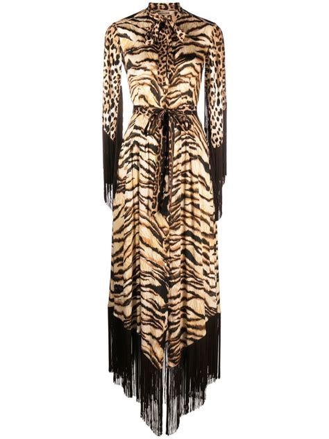 Roberto Cavalli Leopard Print Fringe Dress Farfetch