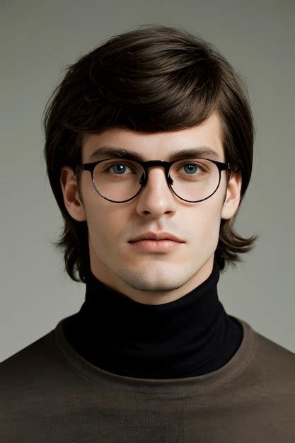 Fashion Portrait Photo Of Handsome Man From The 60s Wearing A Turtleneck And Glasses Premium