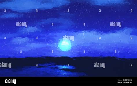 Oil painting of a moonlit landscape Stock Photo - Alamy