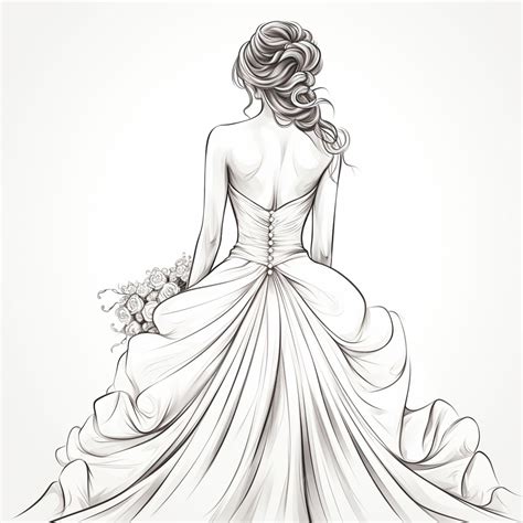 A drawing of a woman in a wedding dress with a bouquet generative ai
