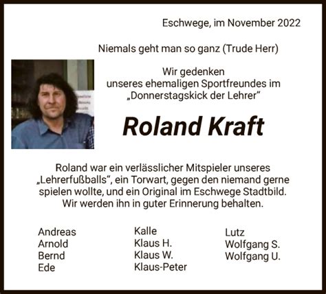 Traueranzeigen Von Roland Kraft Trauer Werra Rundschau De