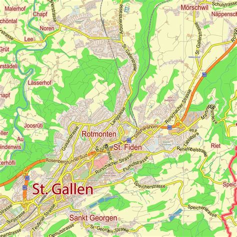 City Maps St Gallen Switzerland Map Print Map Wall Art Etsy