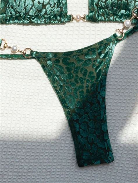 Ba Ador Bikini Tri Ngulo Halter De Leopardo Jacquard Vinculado Con