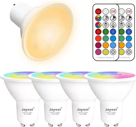 Jayool RGB LED Light Bulbs GU10 Dimmable 5W Remote Control RGB