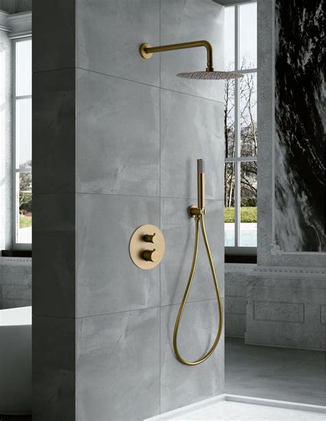 Grifo ducha dorado termostático oro cepillado LINE de Imex