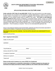 South Carolina Application For Shellfish Culture Permit Fill Out