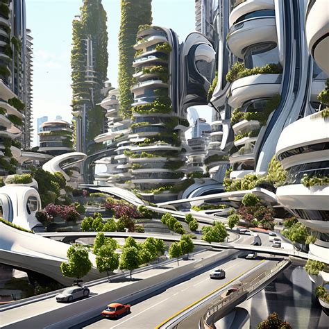 "A futuristic cityscape where nature and technology seamless... by ...