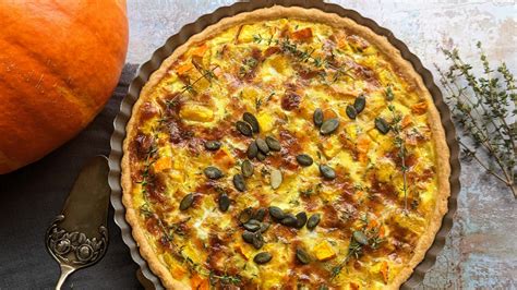 Rezept für Kürbis Quiche mit Thymian und Parmesan