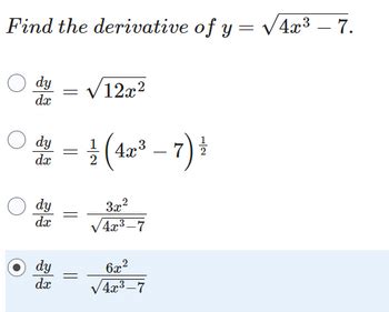 Answered Find the derivative of y 4x³ 7 bartleby