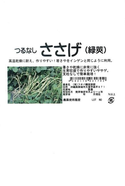 野菜・熱帯果樹の種 ＞ 豆類 ＞ つるなしささげ 緑種 【約100粒入】