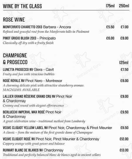 Menu at Piccolino Heddon Street restaurant, London, 21 Heddon St