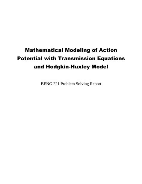 Pdf Mathematical Modeling Of Action Potential With Transmission